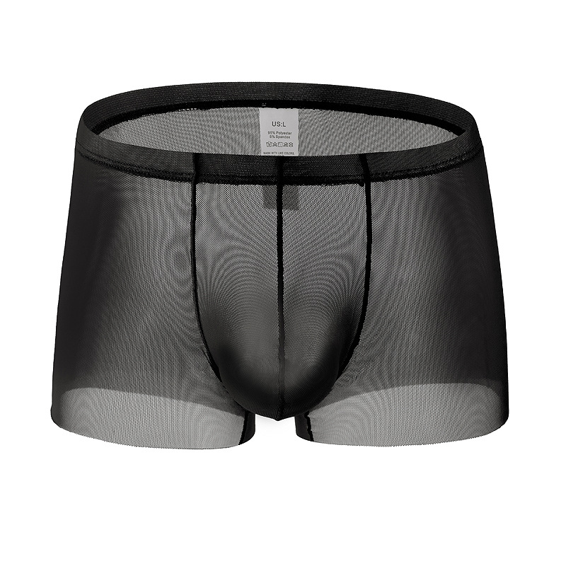 Men's Boxer Briefs Wholesale Sexy Striped Fashionable Breathable Comfortable Mesh Underwear Extended Length Made in China D9010