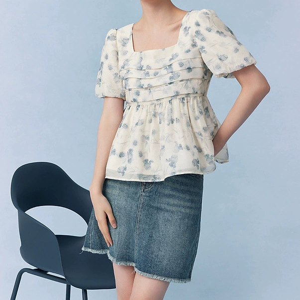 Летняя новая модная элегантная женская шифоновая рубашка с короткими рукавами и принтом ENSBJ2P023A другие