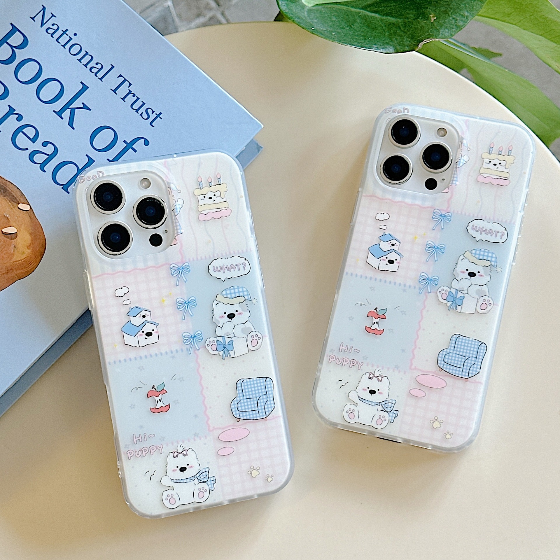 Jiugongge lindo cachorro a cuadros para Apple 16ProMax pequeño y fresco 15Pro nuevo 14/13 femenino 15PM