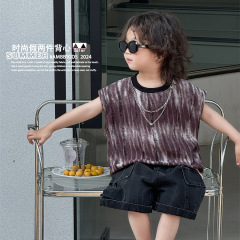 寶寶夏裝短袖T恤薄款男童夏款韓版童裝2024新款兒童假兩件背心