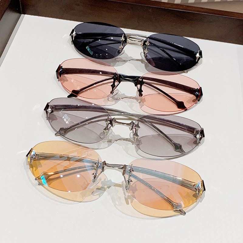 Ac, UV400 Protection Lens Material Oval Frame Glasses Style Vacation Beach Geometric Ac UV400 Protection Oval Frame Frameless Women's Sunglasses
