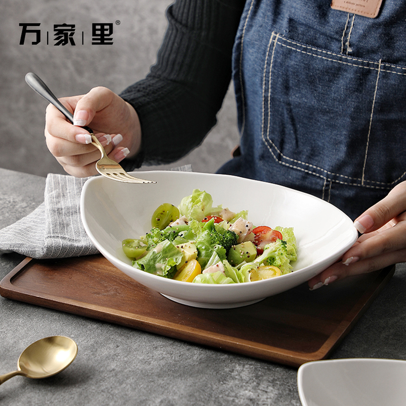 Plato de sopa de forma especial blanco puro plato de ensalada de frutas creativo irregular plato de platos de cerámica plato profundo japonés