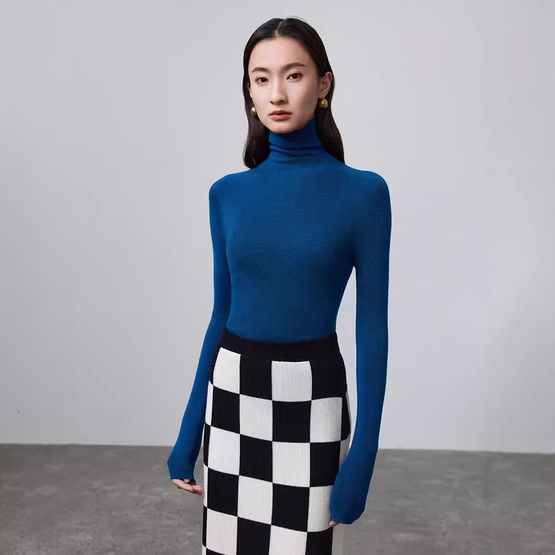 Autumn and Winter High-end Slim-fit Soft Waxy Wool Knitwear High Collar Seamless Elegant Inner Base Shirt Sweater