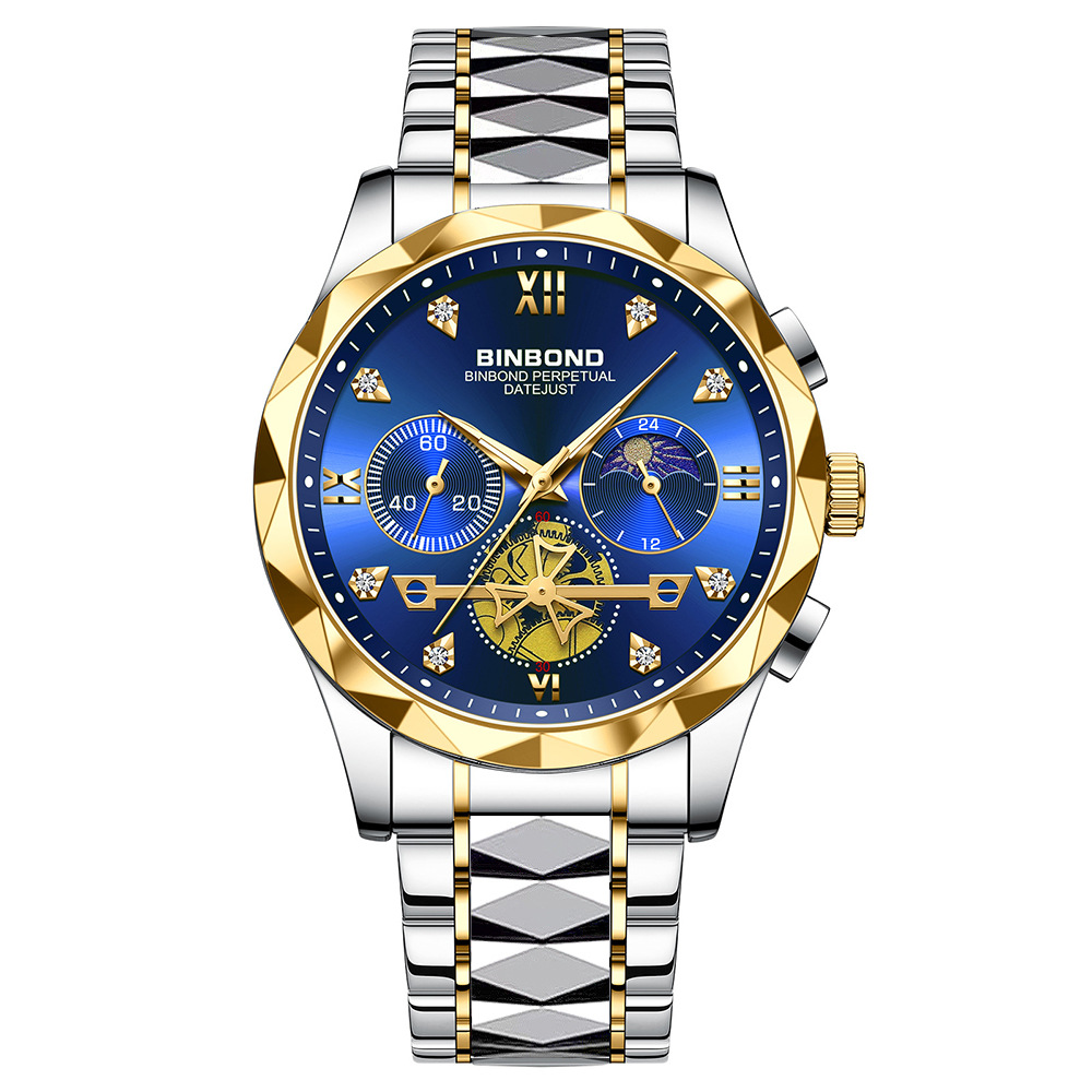 New Benbang Watch Series, Multifunctional Quartz Watch, Versatile and Trendy Watch, Six Pin Timing, Casual and Trendy Men's Tungsten Steel Color_voghion.com