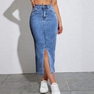 (Cross-border trading), long elastic fashionable trend denim skirt, European style, high waist, hip-accented, mid-length