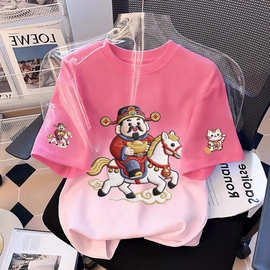 俏妮卡儿童小童夏季半袖上衣t潮流纯棉衣服休闲短袖t恤夏装女孩夏