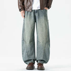 美式高街小众设计潮流百搭弯刀牛仔裤男宽松显瘦慵懒风休闲长裤子