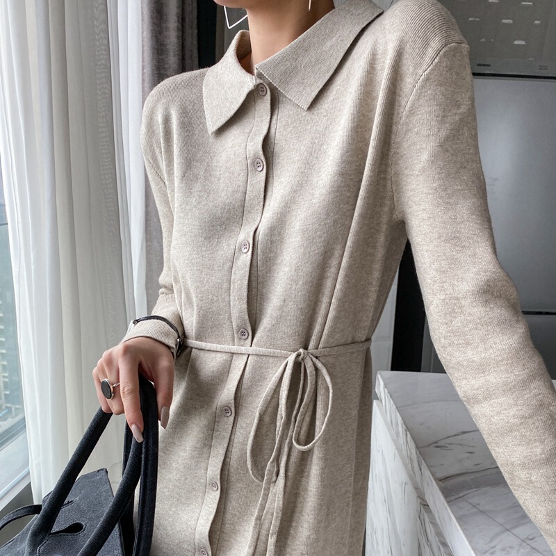 Clearance! Autumn women's dress slimming temperament long knee-length cardigan coat polo knitted sweater long skirt