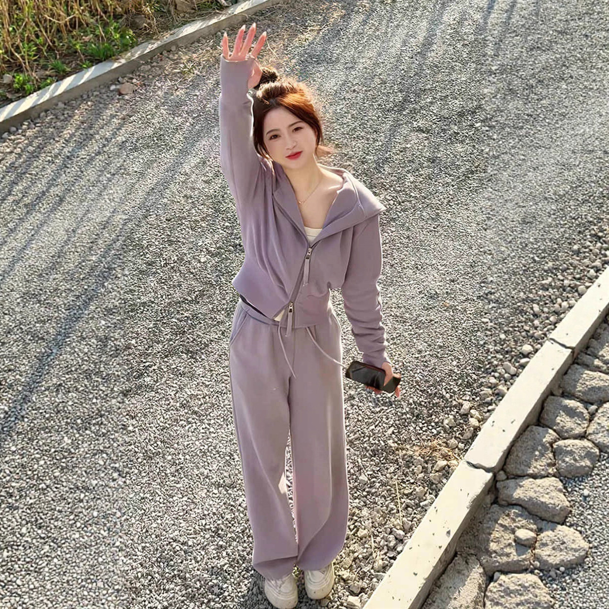 Sportswear Suit for Women, Autumn Fashion, Age-Reducing Short Cardigan, Hooded Sweatshirt, High-Waisted Wide-Leg Pants, Casual Two-Piece Set