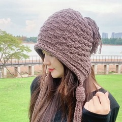 秋冬の女性用タッセルウール帽子韓国風暖かい耳保護ニット帽甘くて多用途なプルオーバー帽子防寒帽子クロスボーダー