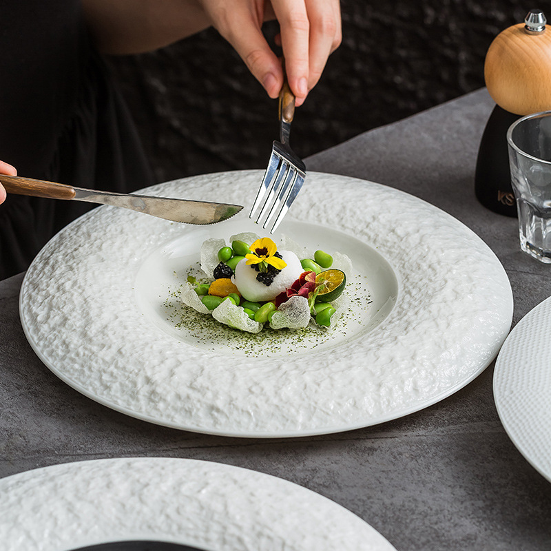 Patrón de piedra de fábrica placa occidental de gama alta restaurante ensalada placa de cerámica de alta calidad disco Grande Hotel creativo placa