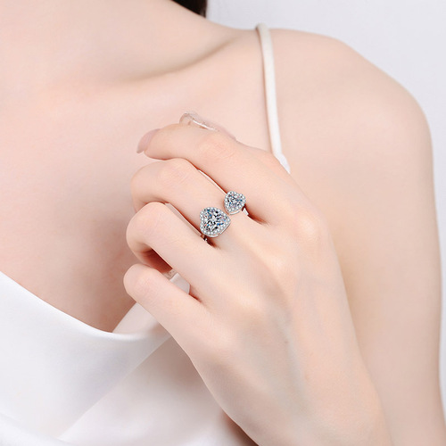 925 sterling silver live ring for women moissanite heart connected ring plated pt950 gold meson manufacturer wholesale