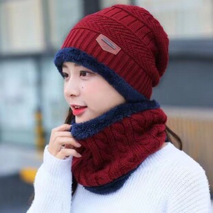 Winter warm knitted hat, keep warm woolen scarf, increased thickness