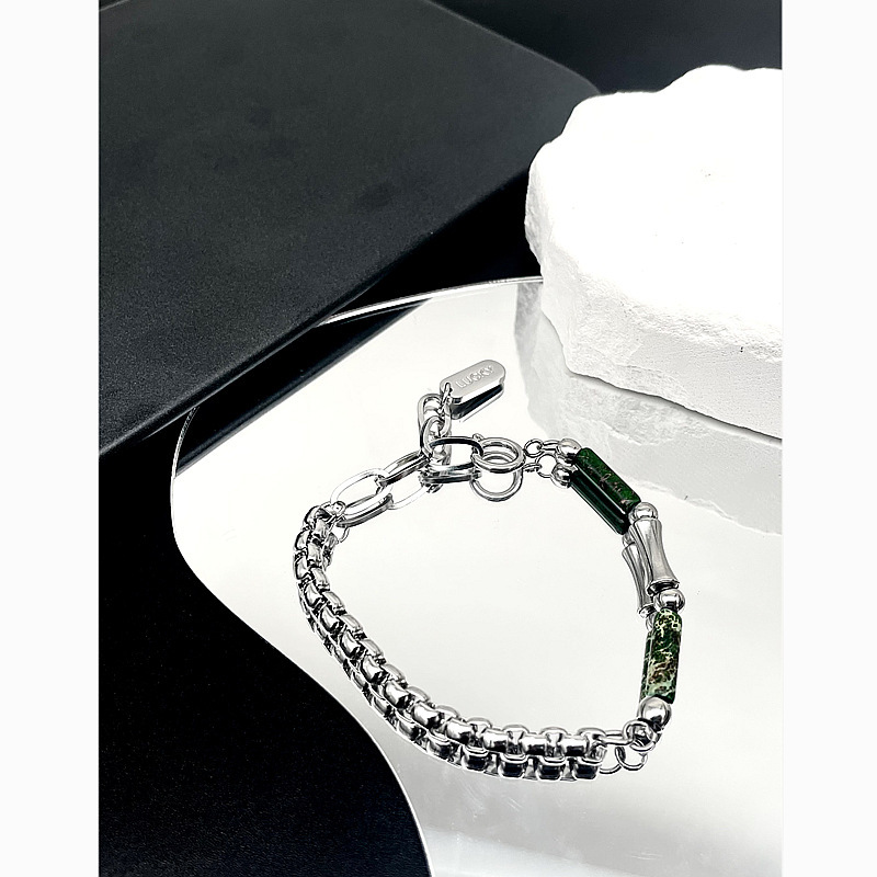 Gager men's and women's national fashion new Chinese adjustable titanium steel bracelet green bamboo joint stitching design sense niche accessories