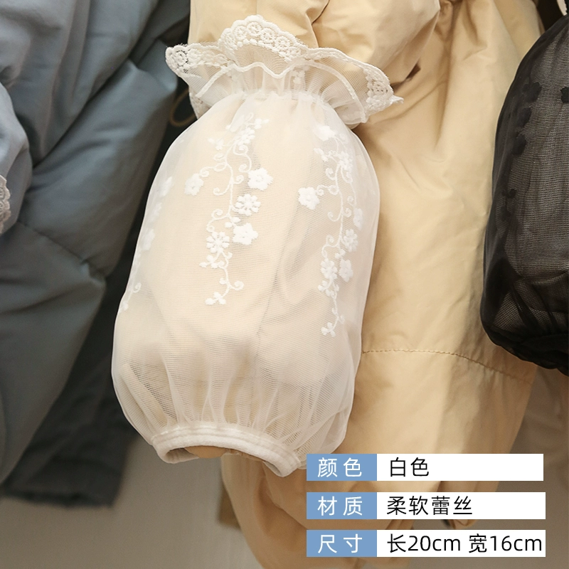 Lace demi-season sleeves, white down jacket, anti-dirty