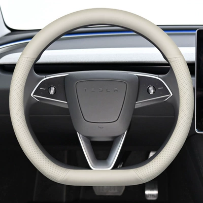 Leather steering wheel cover Steering wheel cover - white-d-38cm