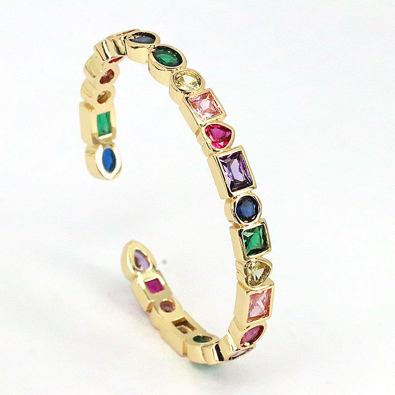 Bohemian style copper gold-plated Color Zircon open Bracelet