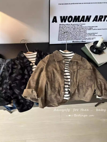 New Arrival Boys' Long-Sleeve Children's Shirt Cardigan Girls' Shirt Top Striped Novelty Outerwear Loose Elegant