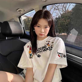 重磅纯棉白色正肩短袖t恤女2025新款夏季宽松设计感美式半袖上衣