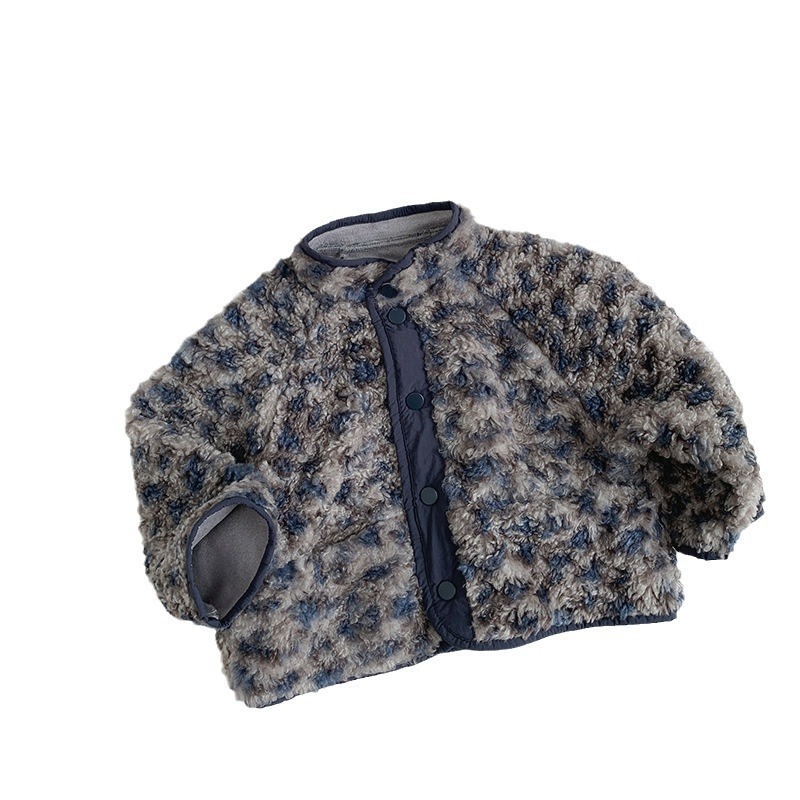 Hombres y mujeres bebés coreanos estilo japonés chaqueta cálida de invierno nuevo estilo coreano estilo ropa infantil estampado leopardo una chaqueta de peluche