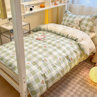 College Dormitory Cotton Bed Three-piece Set Single Dormitory Girls Cotton Top and Bottom Bed Quilt Cover Bed Sheet Four-piece Set