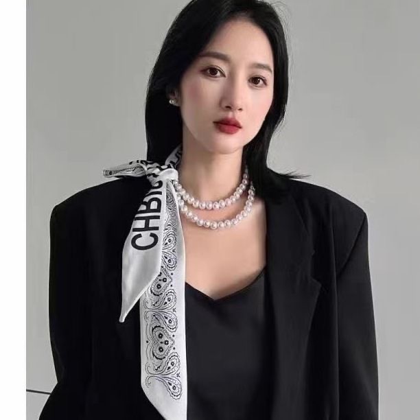 法式复古春夏珍珠项链女款2024新款丝巾锁骨链绑发带轻奢小众颈链|undefined
