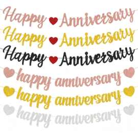 Happy Anniversary 爱心拉旗横幅 周年纪念闪粉拉旗气氛布置装饰