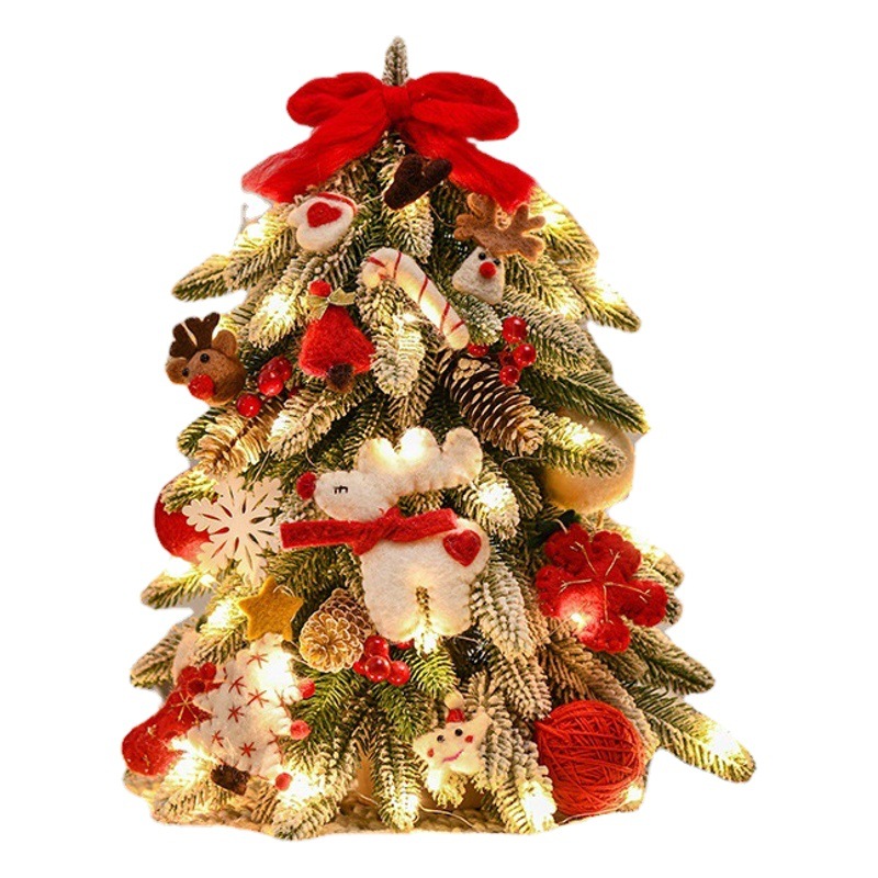 Decoraciones navideñas de escritorio estilo nórdico, mini árbol de Navidad flocado, adornos de escritorio, decoración navideña de fieltro, set de árbol de nieve