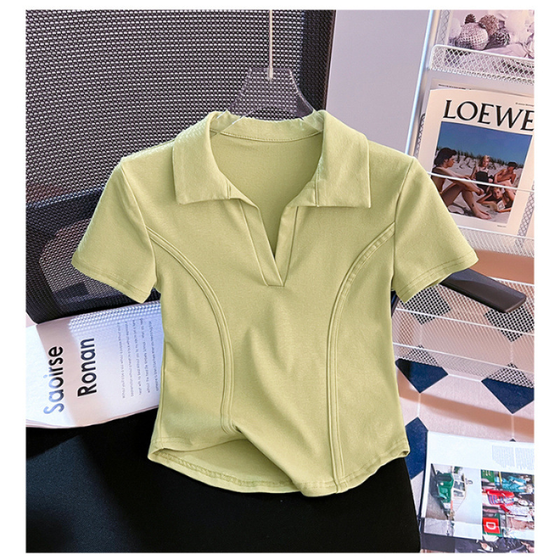 自分用におすすめ〜夏用右肩ポロラペルウエストフィッシュボーンショート半袖Tシャツ女性用|undefined