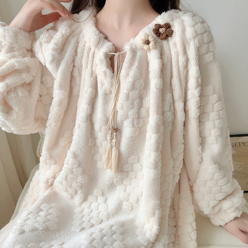 Invierno de invierno de la princesa pijama de franela de espesor simple y suelta confiable pijama de lana de coral