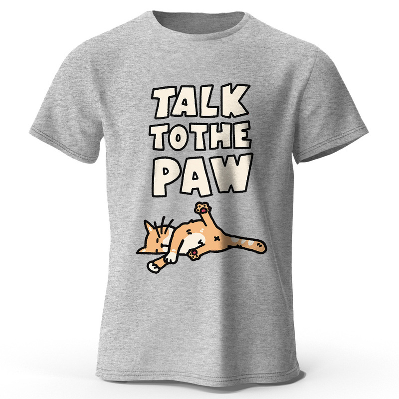 Charming Cat Sketch T-Shirt Soft Cotton Cropped Fit Hand Dr