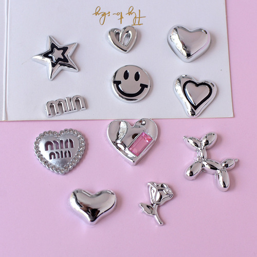 Metallic Electroplated Heart Smiling Face Accessory Hairpin Phone Case Handmade Material Wholesale PJ1119