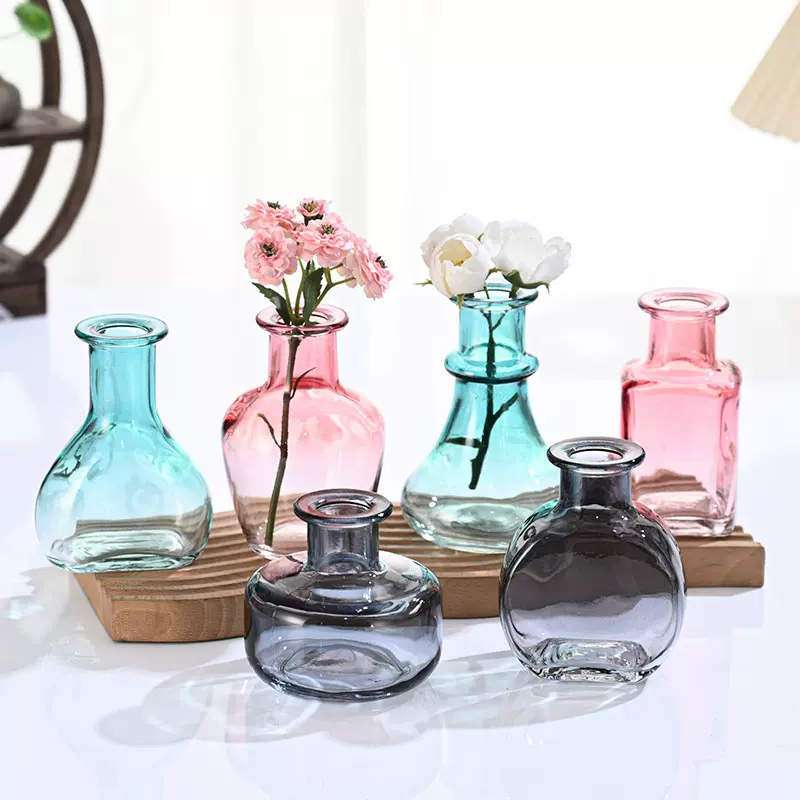 北欧彩色玻璃小花瓶客厅餐桌插花器皿透明水养鲜花迷你花器装饰瓶