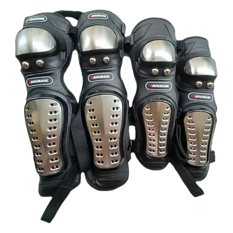 New stainless steel protective gear cross-country motorcycle knee pad elbow pad four-piece long fall protection warm leg protection