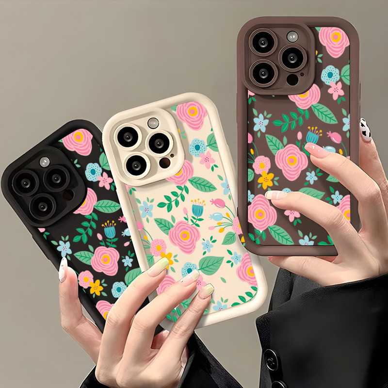 Niche Designer Oil Painting Pink Flowers Suitable for iPhone 17 Phone Case Apple 16 Silicone Protective Cover for Women