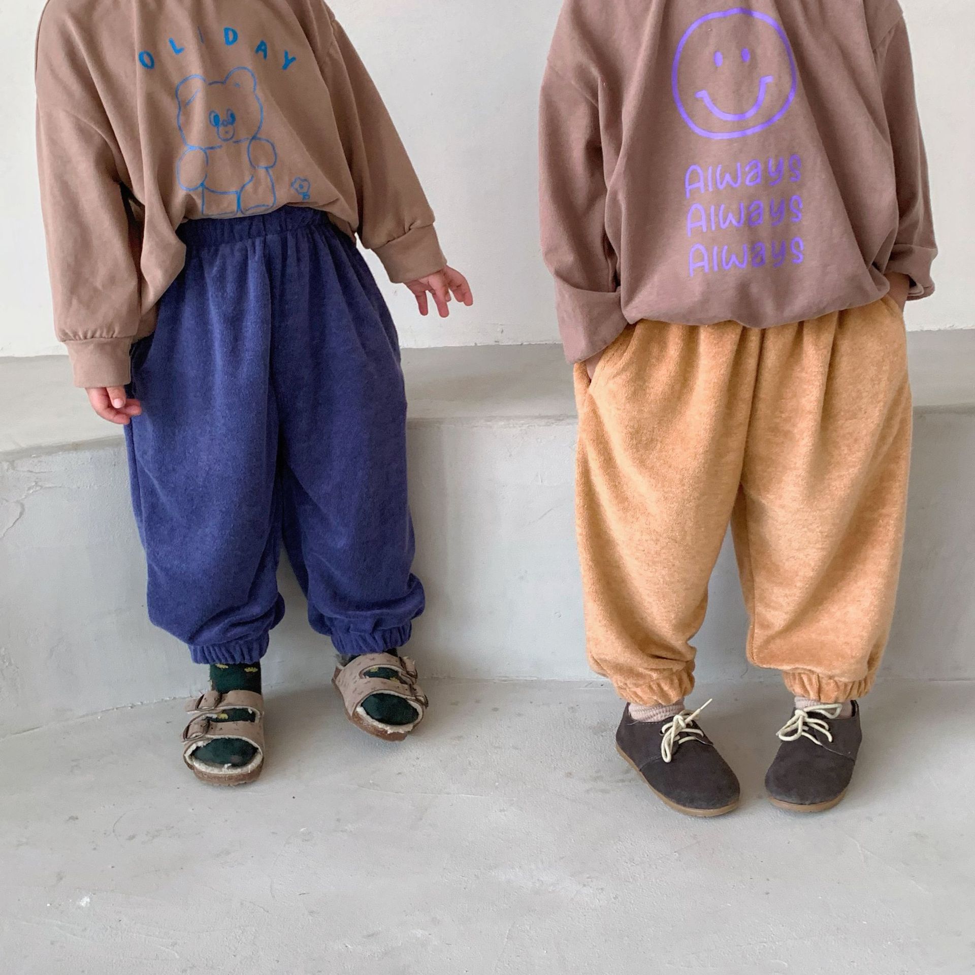 儿童裤子毛巾绒男童休闲运动裤2025新款春秋装小女童宝宝束脚长裤