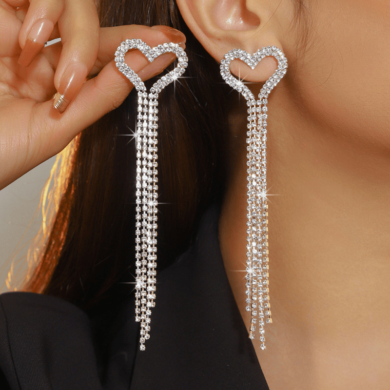 Pendientes largos geométricos con borlas y diamantes para mujer, estilo coreano, aretes sexys y exagerados, joyería de oreja de lujo ligero y exquisita.