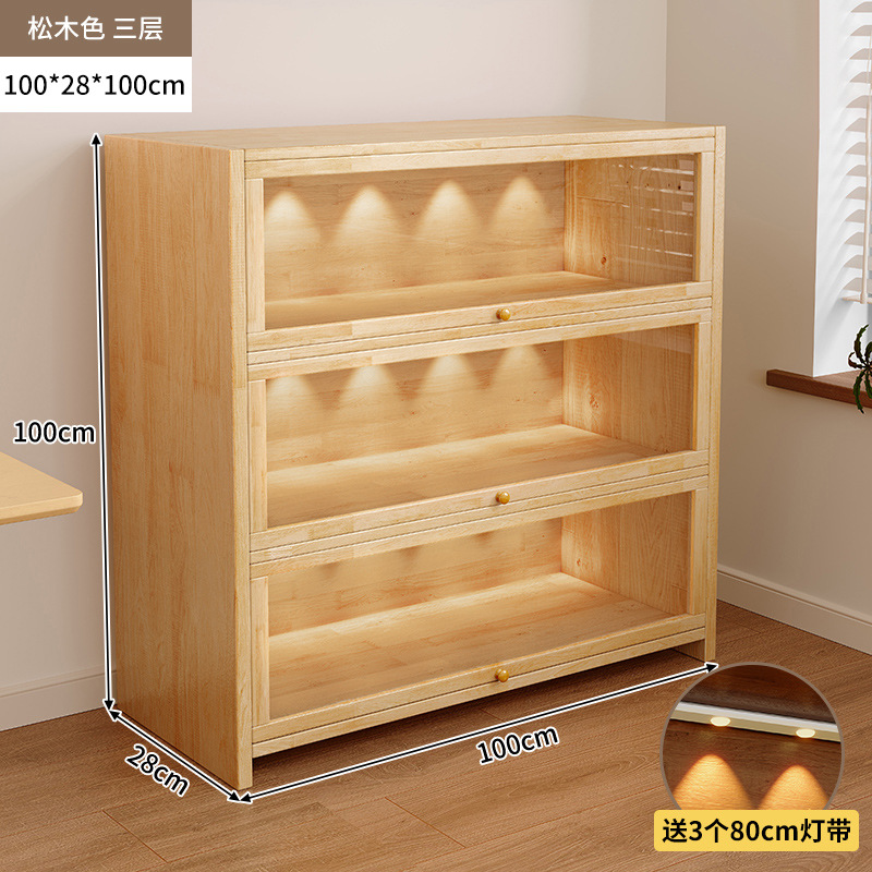 Librería de madera maciza a prueba de polvo integrada contra la pared Armario de almacenamiento de color nogal Armario de almacenamiento Armario de piso Estantería para el hogar