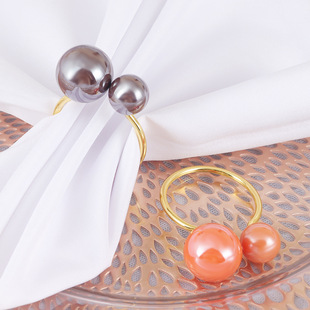 European and American Cross-Border Creative U-Shaped Pearl Napkin Ring Hotel Wedding Banquet Table Metal Electroplated Napkin Ring Wholesale