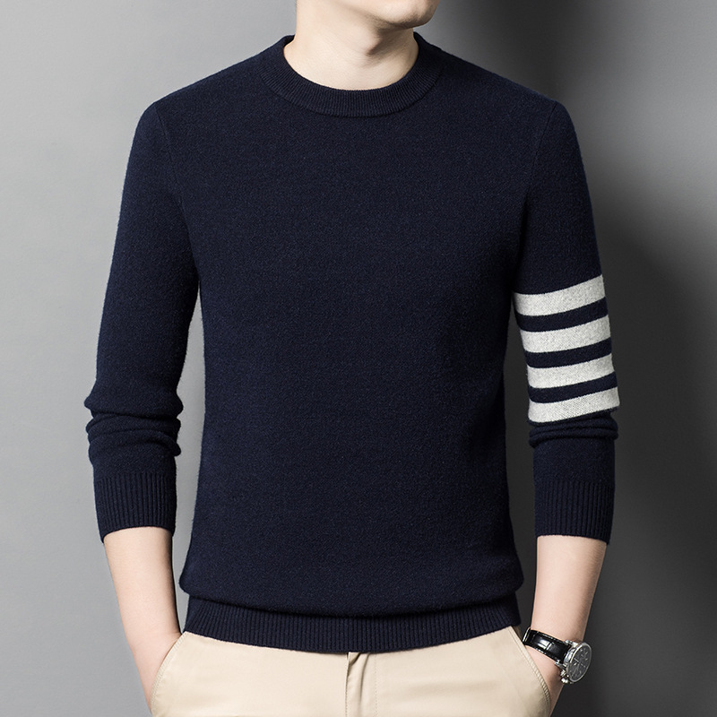Winter Long Sleeve Wool Sweater Men's Fashion Korean Solid Color regular Warm Knitted Base Shirt Top Sweater for Men