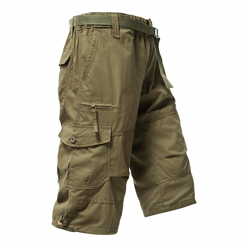 Summer Pure Cotton Thin Overalls Men's Capri Pants Loose Straight Pants Trendy Brand Wear-resistant and Wear-resistant 7-point breeches
