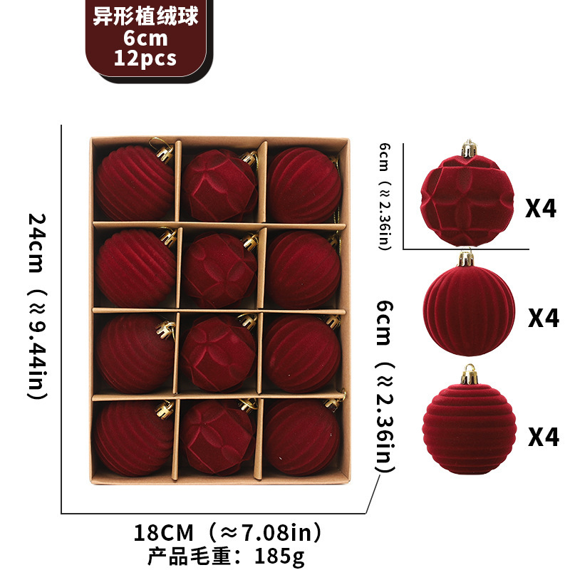 Fábrica directa transfronteriza bola de decoración de Navidad 6cm / 8cm flocado bola de Navidad para imprimir Navidad
