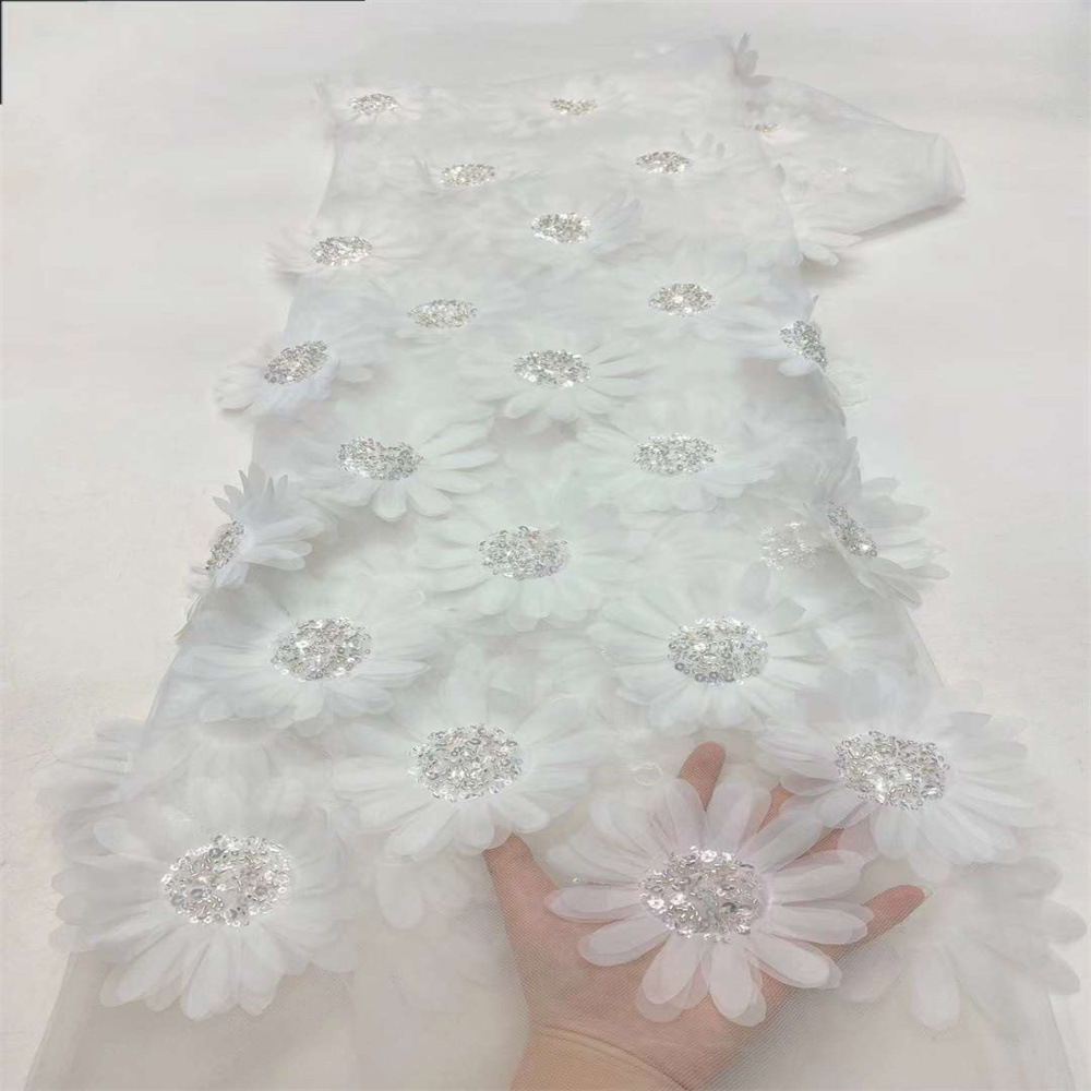 Moda 3D decal tridimensional bordado tela de encaje vestido de estilo francés transparencia de moda de tela de encaje