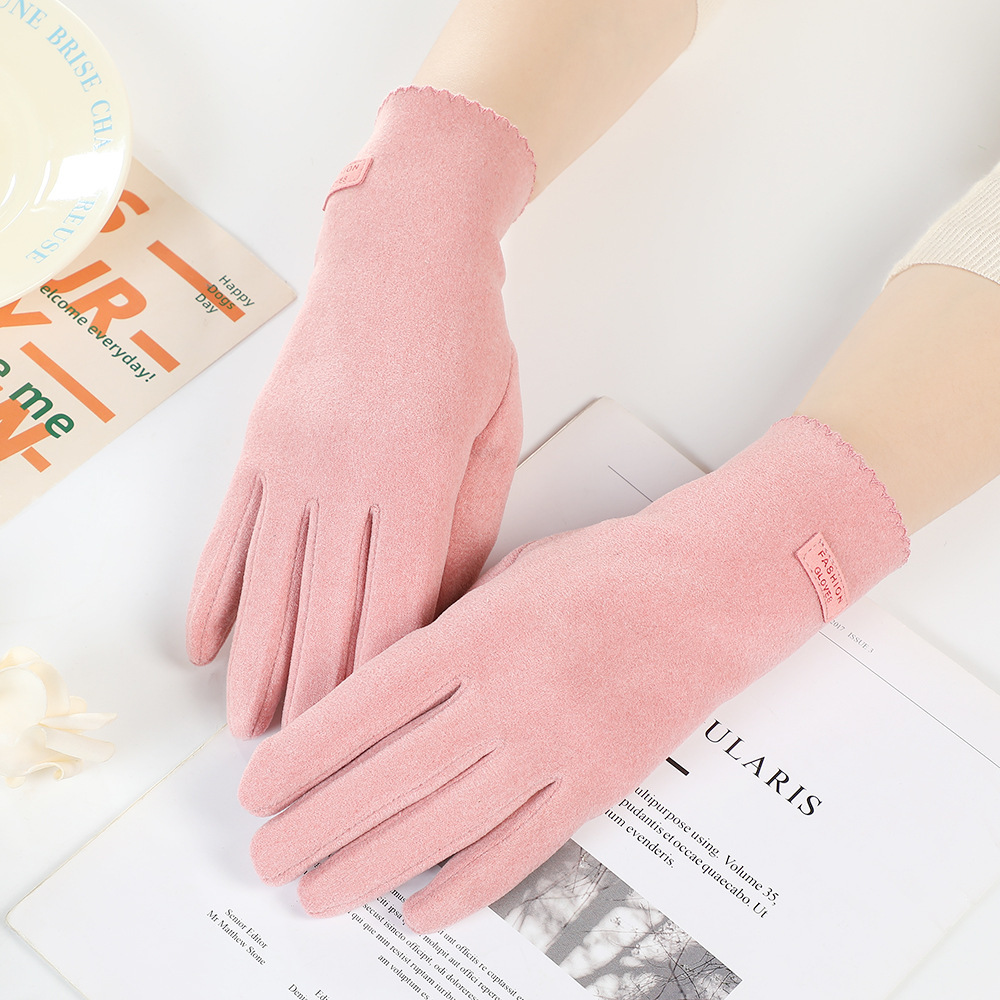 Guantes de terciopelo bordados de estilo coreano temperamento suave cruzado guantes cálidos con pantalla táctil guantes de dedo de niña