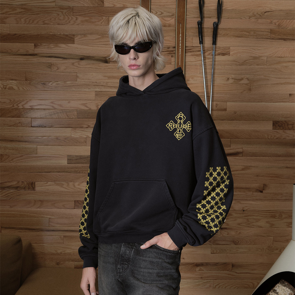 Marca de moda transfronteriza RHUDE logotipo de letras impresa retro parejas de hombres y mujeres lo mismo suelto sudadera con capuz