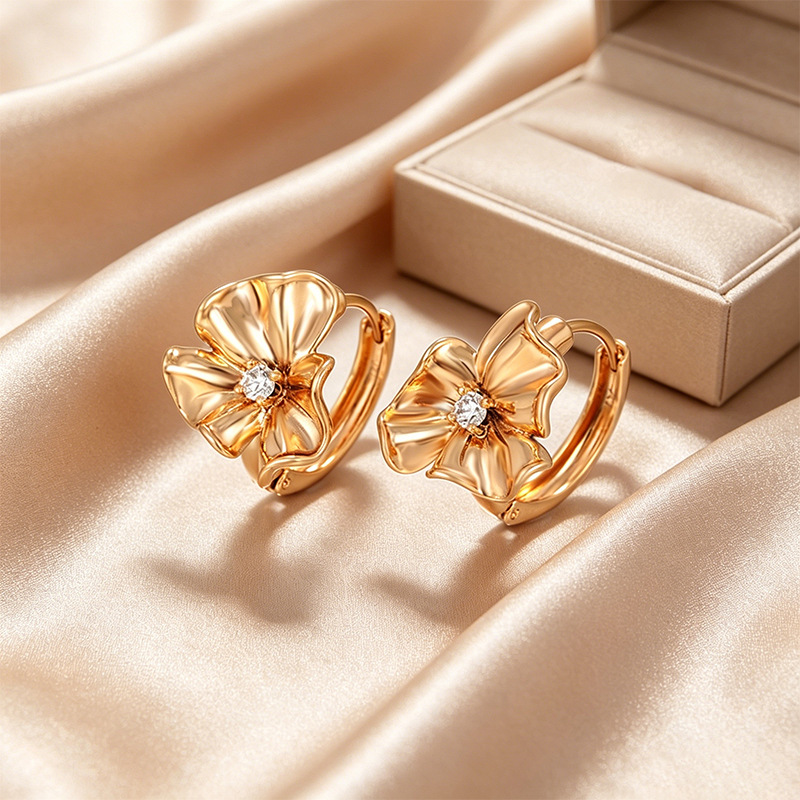Pendientes de aro Xuping transfronterizos rusos de 18k con incrustaciones de diamantes, joyería de lujo ligero de alta gama al por mayor para mujer. image 47