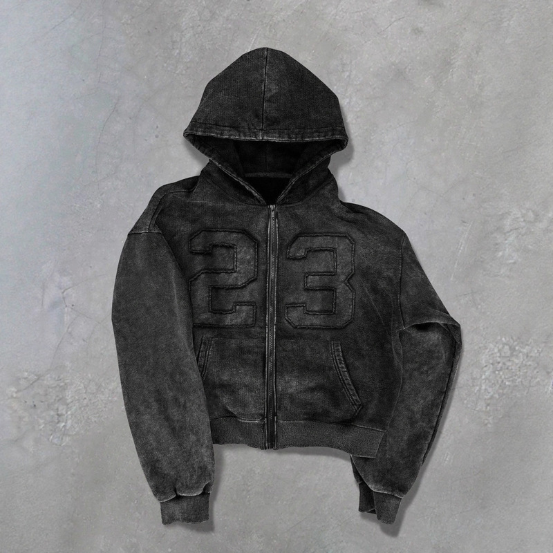 Cross-Border American Retro High Street Street Washed Distressed Embroidery Print Design Crop Harajuku Hip-Hop Men's and Women's Sweatshirts