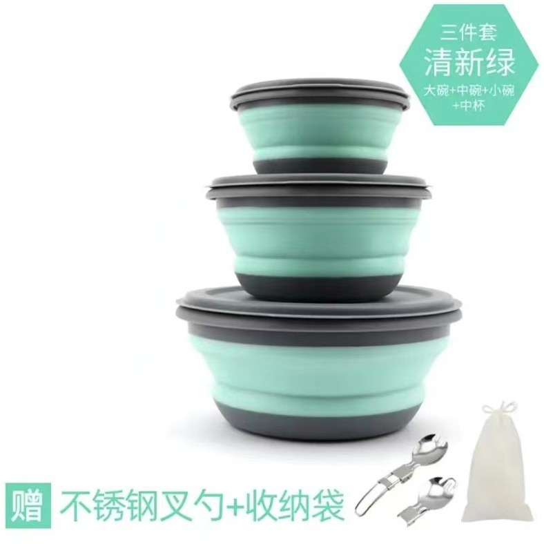 Set de tres piezas verde (viene con cuchara plegable + bolsa de almacenamiento)