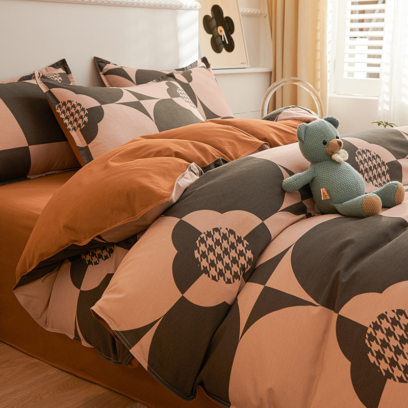 Juego de Ropa de Cama de Algodón Puro Cepillado 2024, Juego de Cuatro Piezas con Funda Nórdica, Sábana Bajera Ajustable, Juego de Tres Piezas para Dormitorio, Lujo Ligero de Invierno