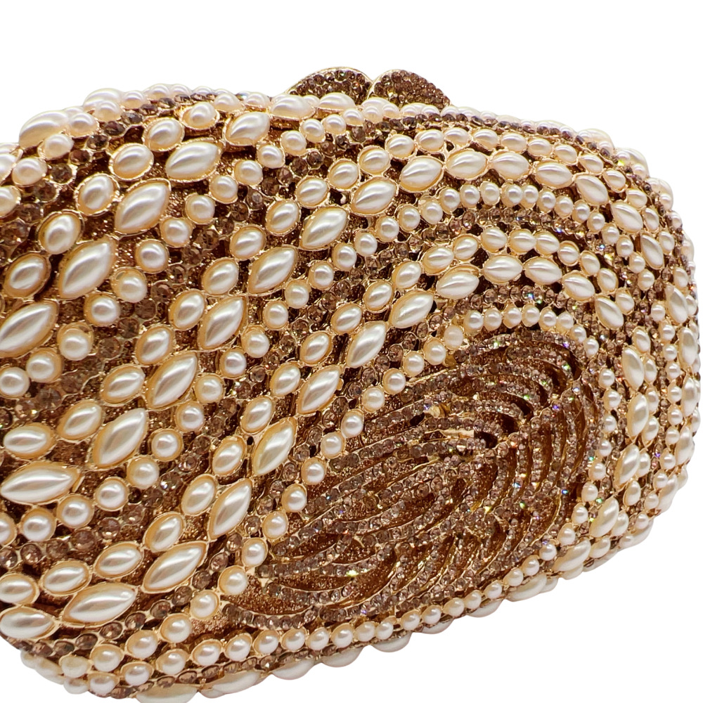 Túi clutch nữ đính đá pha lê kim cương giả dự tiệc sang trọng — trắng, ngọc trai bạc, kim cương trắng bạc, sâm panh chi tiết 4